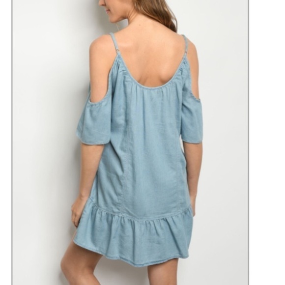Cold Shoulder Lightweight Denim Mini Dress Size M, NWT - Picture 3 of 7